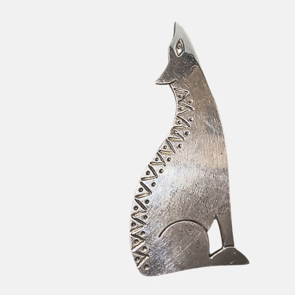 Taxco Jewelry - Taxco Mexico Artisan Sterling Silver Howling Coyote Brooch
